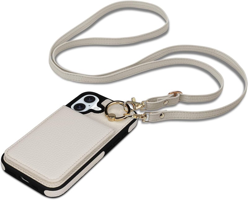 Keallce Case for iPhone 16 6.1'', Detachable Crossbody Case Wallet with RFID Blocking Card Holder, 360ｰRing Stand, Folio Leather iPhone Cover Shoulder Lanyard Strap Lady for iPhone 16 2024 5G, White - Image 1